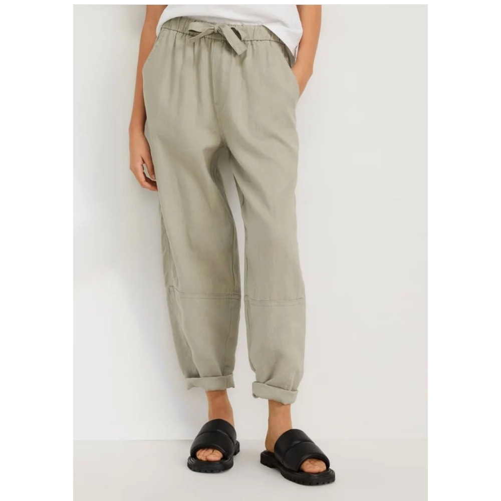 Everlane The Linen Pull-On Barrel Pant XS Seagrass Green Elastic Waist Coastal